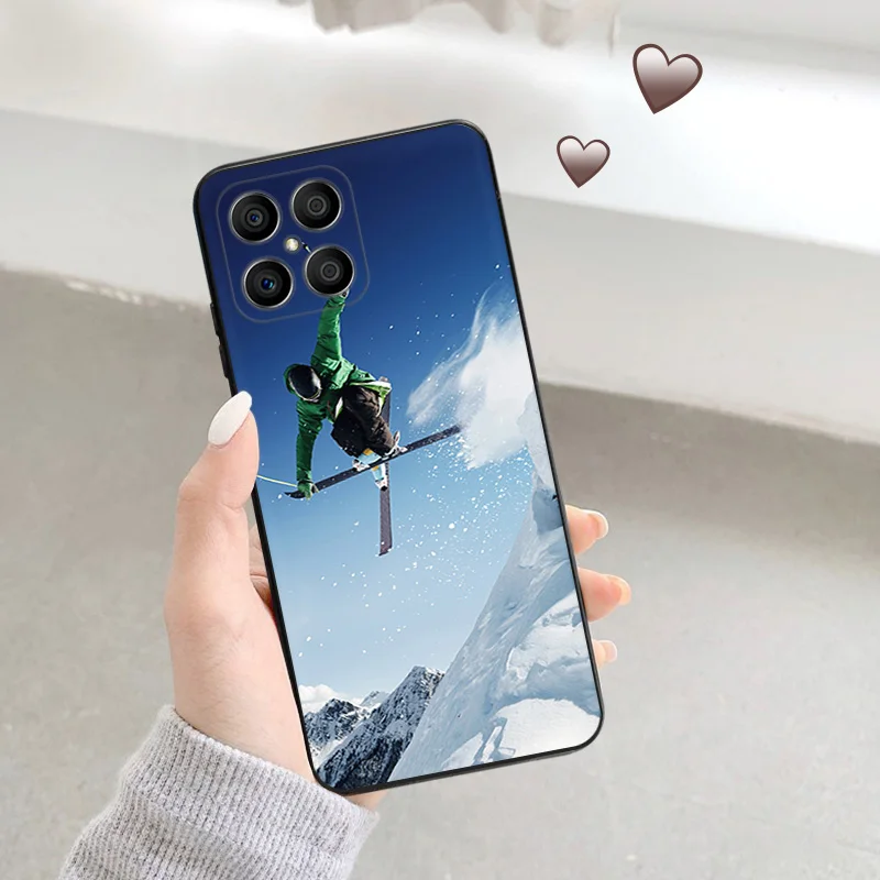 Черный мягкий чехол для телефона Honor Magic5 Pro X7b X8b X9b X6 X7 X8 X9 A 90 70 Winter Ski Jump Freestyle Pixel 6 7 8