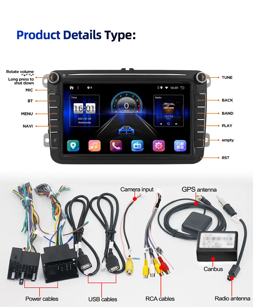 HD multimedia 9inch car stereo radio Android 10 GPS wireless carplay/Auto 4G/AM/RDS for VW Passat MK5 MK6 Jetta Golf Polo images - 6