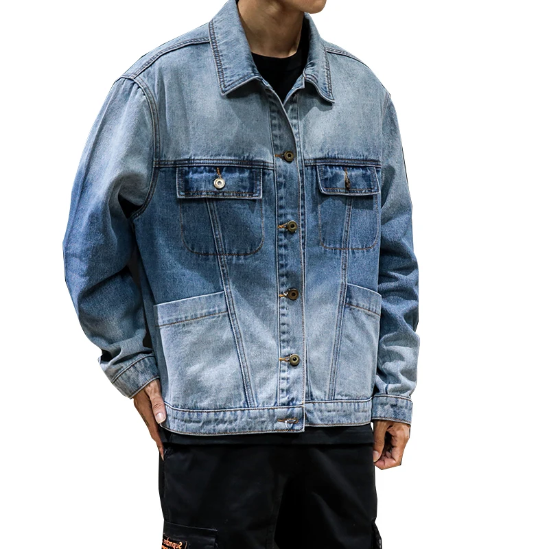 

Мужская джинсовая куртка на молнии, с большими карманами