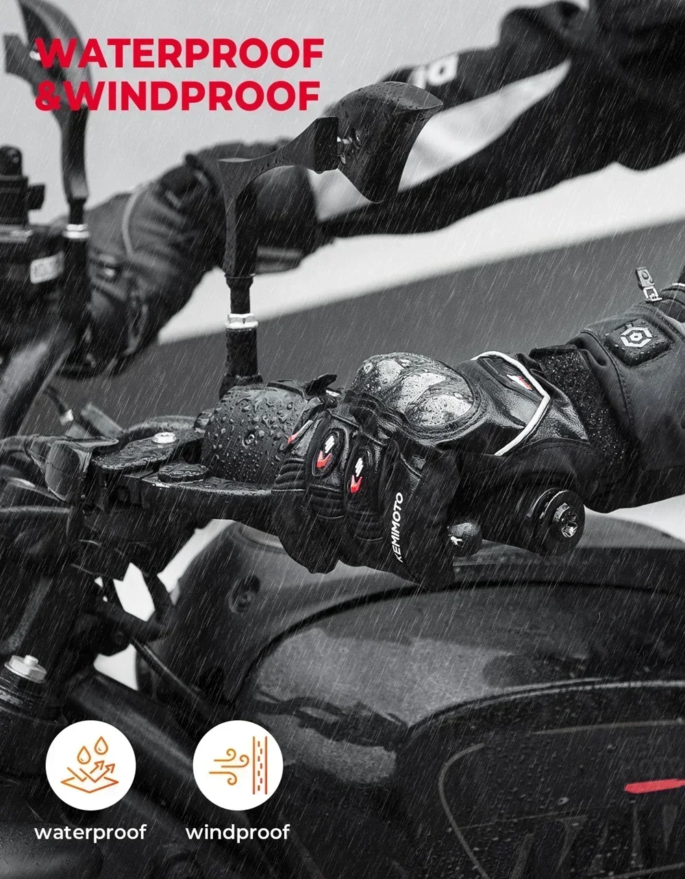 KEMIMOTO кожаные мотоциклетные перчатки с подогревом зимние водонепроницаемые