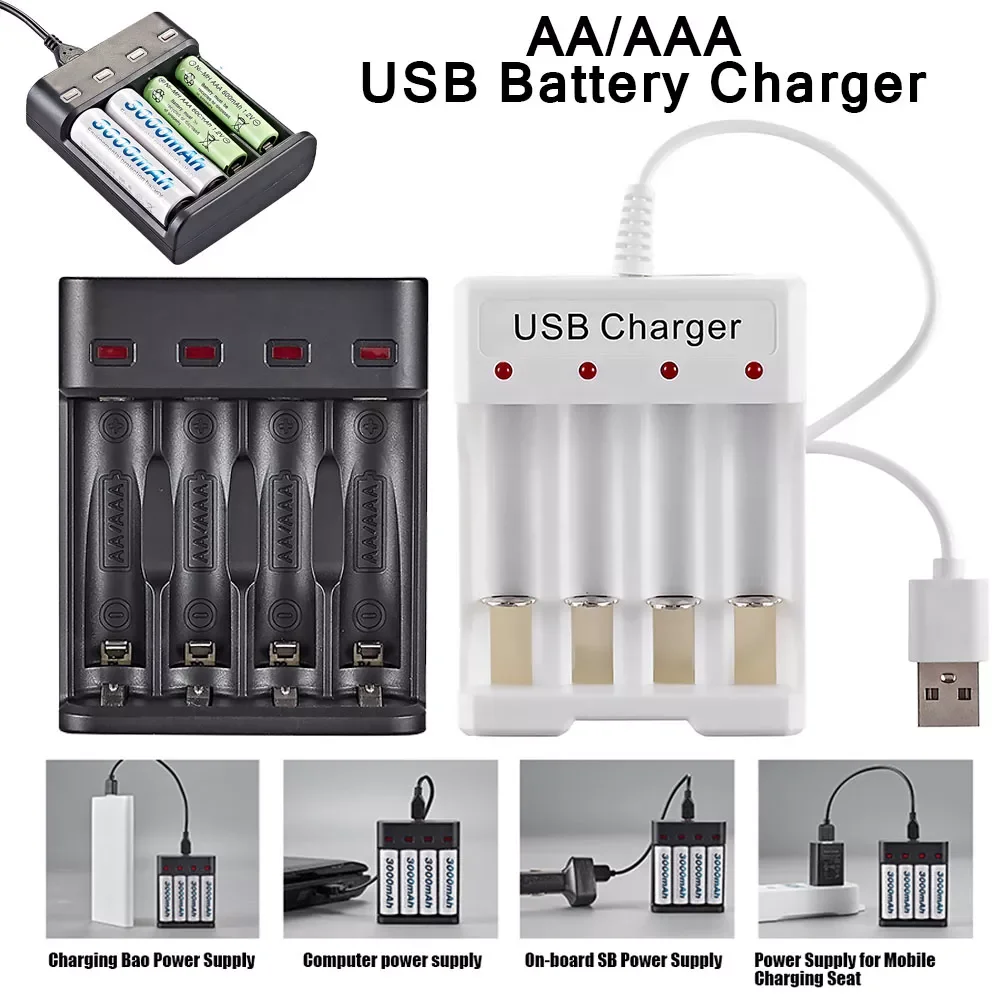 

4 Slot USB Battery Charger AA/AAA Rechargeable Battery Smart IC Control Prevent Overcharging Batteries Power Accessory