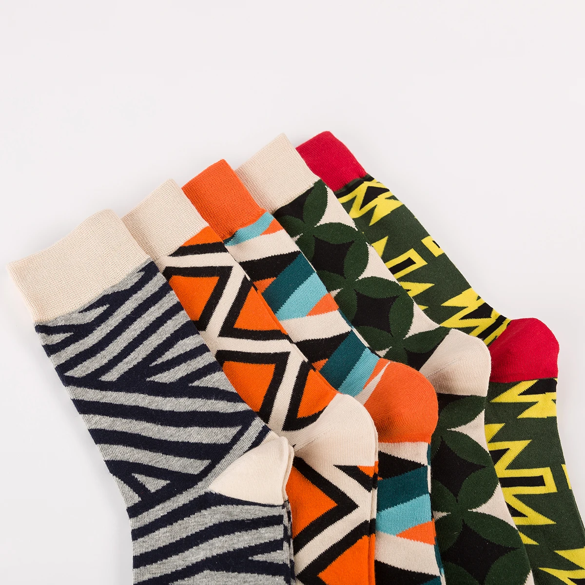 5 Pairs New Trend Fashion Harajuku Women and Men Cotton Socks Street Skateboard Grid Tangram Happy Colorful Casual Funny Socks