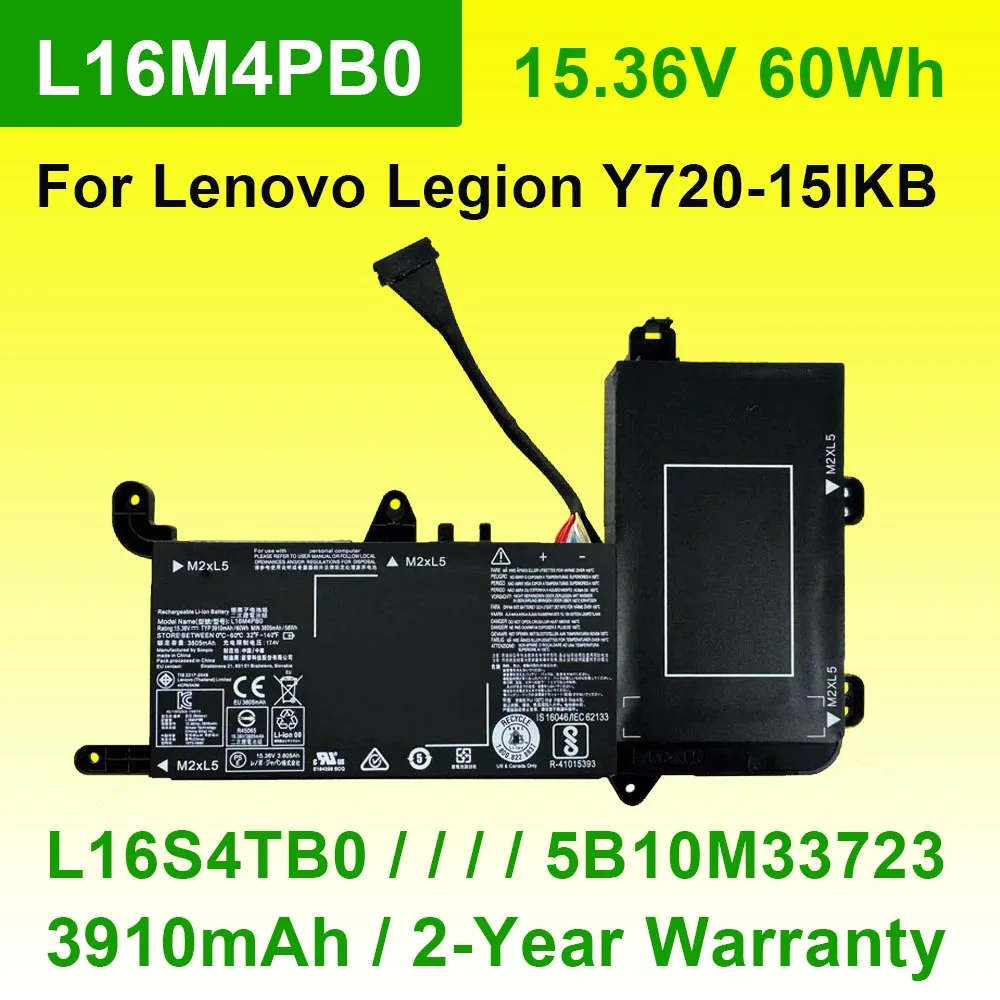 15 36 V 60Wh 3910mAh L16M4PB0 Аккумулятор для ноутбука Lenovo Legion Y720-15IKB 80VR Y710 SIT Series L16S4TB0 5B10M33723