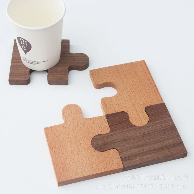 

1 Set Wooden Puzzle Coaster Wooden Japanese Tea Ceremony Tea Cup Holder Beech Insulation Pad Walnut Cushion Tableware Decor NEW