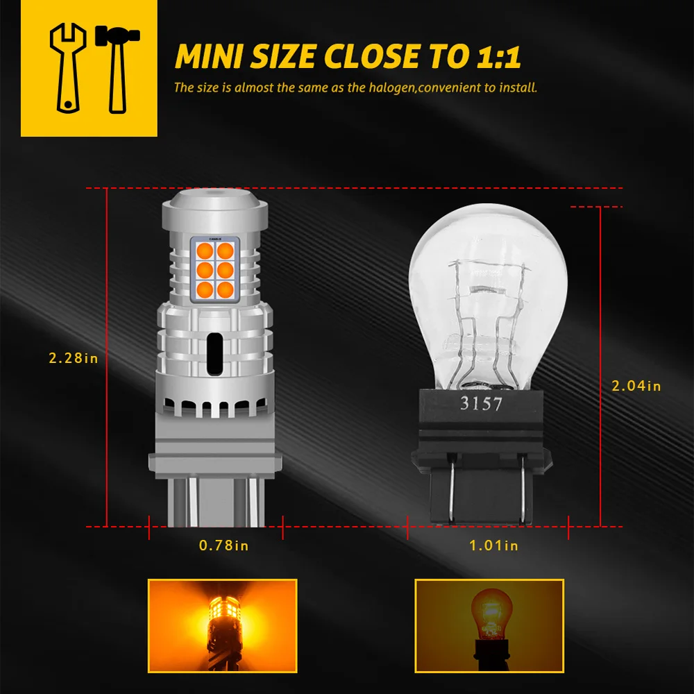2 шт. T25 3157 P27/7W Светодиодная янтарная лампа Canbus без гипервспышки Автомобильный