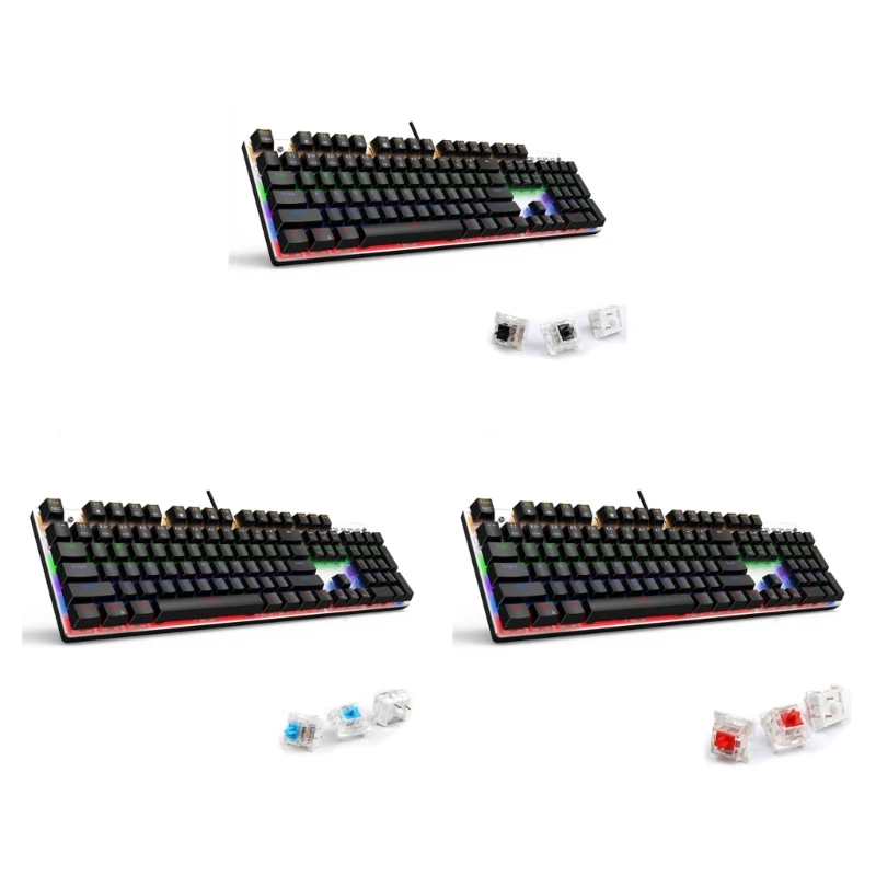 

Игровая клавиатура с RGB подсветкой, механическая клавиатура с синей/черной/красной осью, проводная USB клавиатура с 104 кнопками для игровых клавиатур