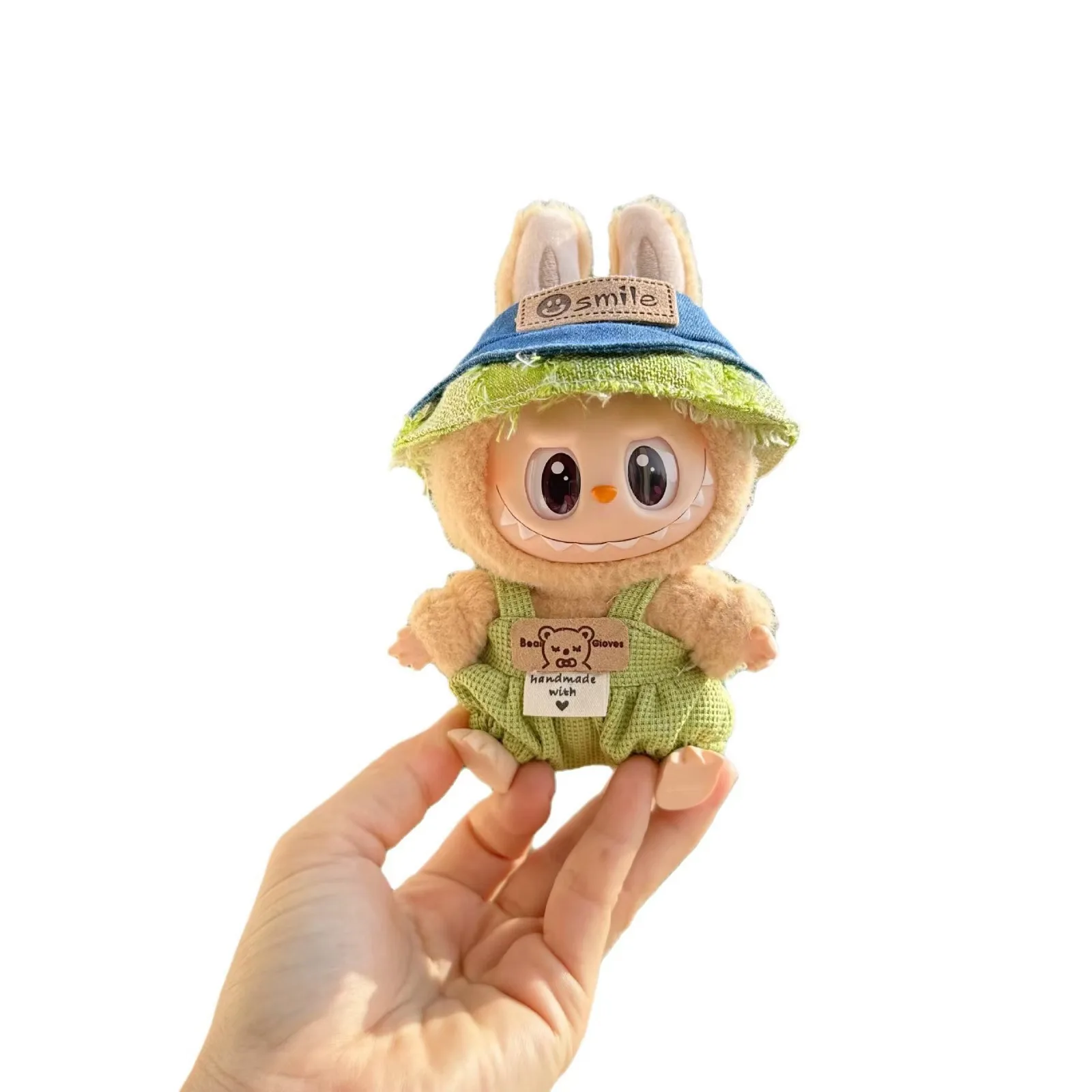 17 см Labubu II нагрудник штаны-комбинезоны куклы для сидения милая мини-плюшевая