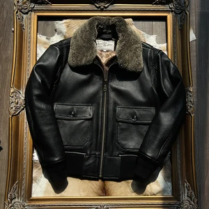 Tailor Brando Goat Leather G1 Flight Jacket Removable Fur Collar YKK Customized Brass Zipper Sandwich Leather Jacket Jacket