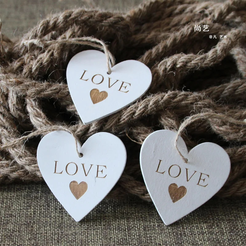 

10pcs of DIY Wood packaging hanging white covered curved Love and Heart pattern Wedding Birthday Christmas Valentine gift pack