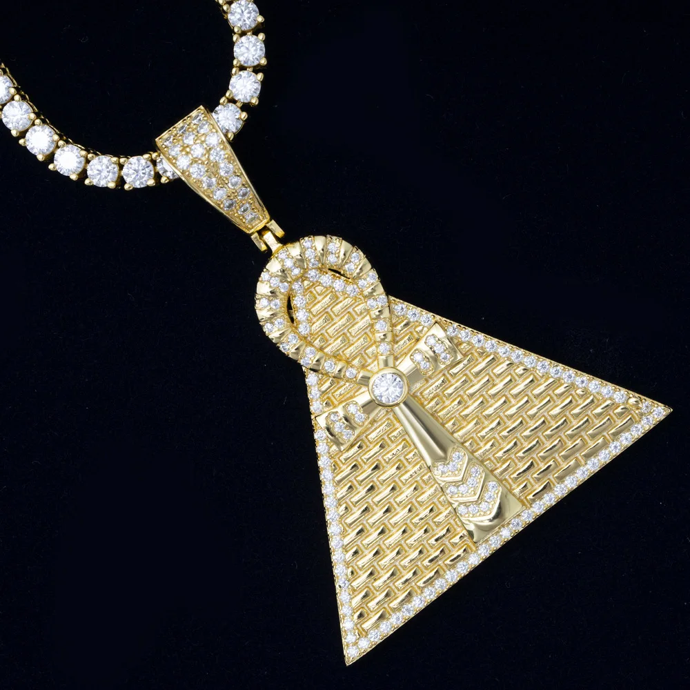 Moissanite Egyptian Cross Pyramid Pendant Necklace For Men S925 Silver Iced Out Necklaces Women Jewelry Pass Tester With GRA