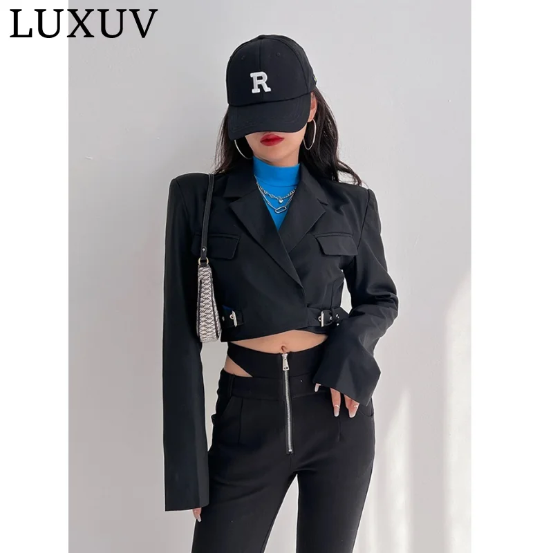 LUXUV Cropped Blazers Women Solid Color Simple Single-button Outwear Teens All-Match Long Sleeve Office Suit Jacket Chic Sport