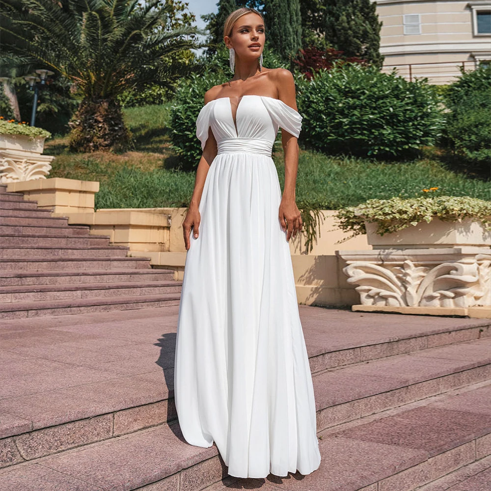 

Женское свадебное платье со шлейфом It's yiiya, белое элегантное ТРАПЕЦИЕВИДНОЕ платье без бретелек с открытыми плечами на завязках на лето 2023