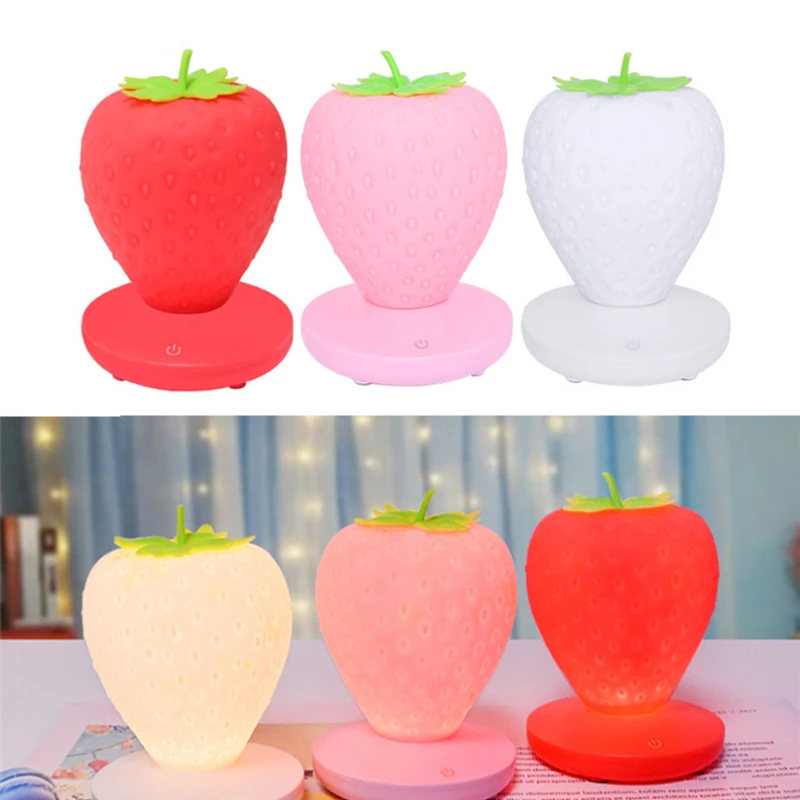 

Cute Silicone Strawberry Night Light Children Sleeping Bedside Lamp Touch Dimmable LED Night Lamp Home Decor Kids Birthday Gifts