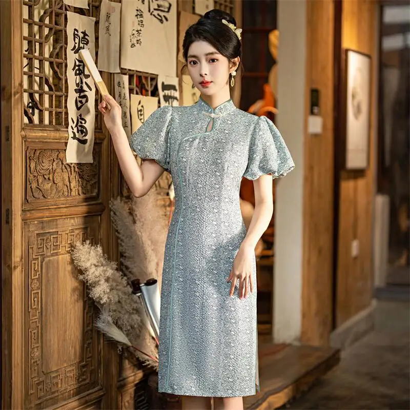 

Летнее улучшенное платье-Ципао Yourqipao в стиле ретро, модное вечернее платье принцессы в китайском стиле с пышными рукавами для женщин