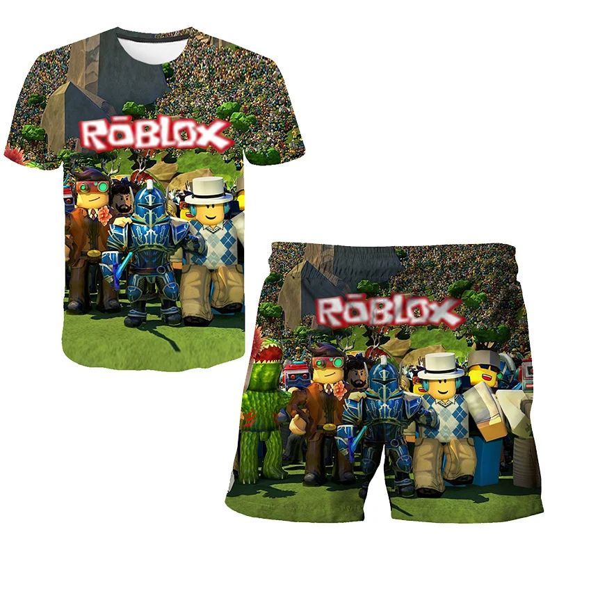 

2022 Summer Fashion Unisex Robloxing T Shirt Set Kids Boy Short Sleeve T Shirt Baby Kids 3D Robloxing Cartoon Game Top Girls
