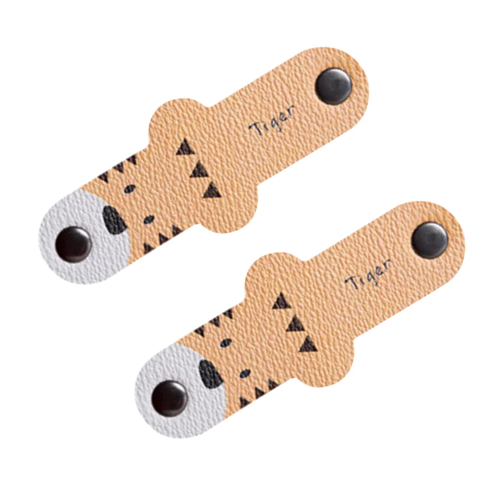 

2pcs Cable Straps- PU Cable Ties Cable Winder Earphones Organizer Cartoon USB Cord Holder ( )