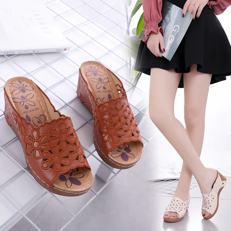 

Retro Sandals Women Summer Wedge Flowers Shoes Sandals Fish Mouth Woman Sandals Femme Plus Size Female Shoes Zapatos De Mujer