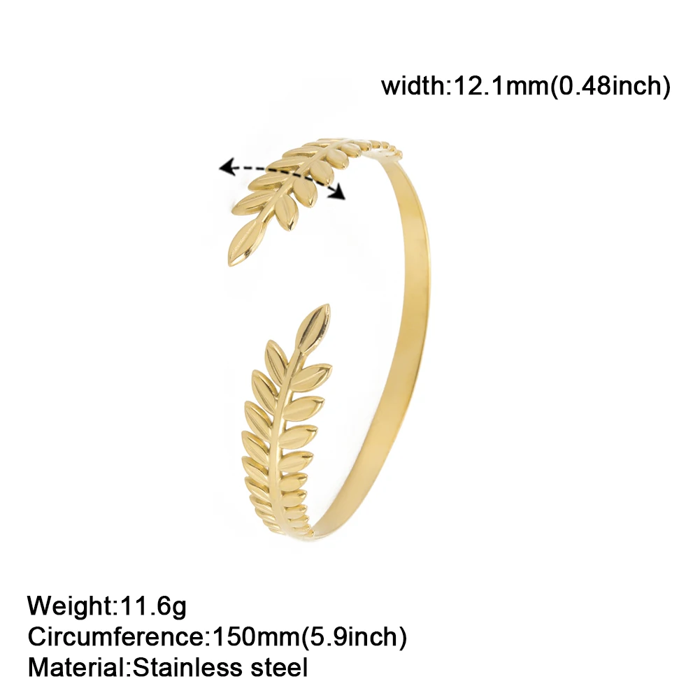 Olive Branch Leaf Double-Headed Leaf Open Bracelet for Women Men Fashion Gold Silver Color Stainless Steel Bangles Jewelry Gift images - 6