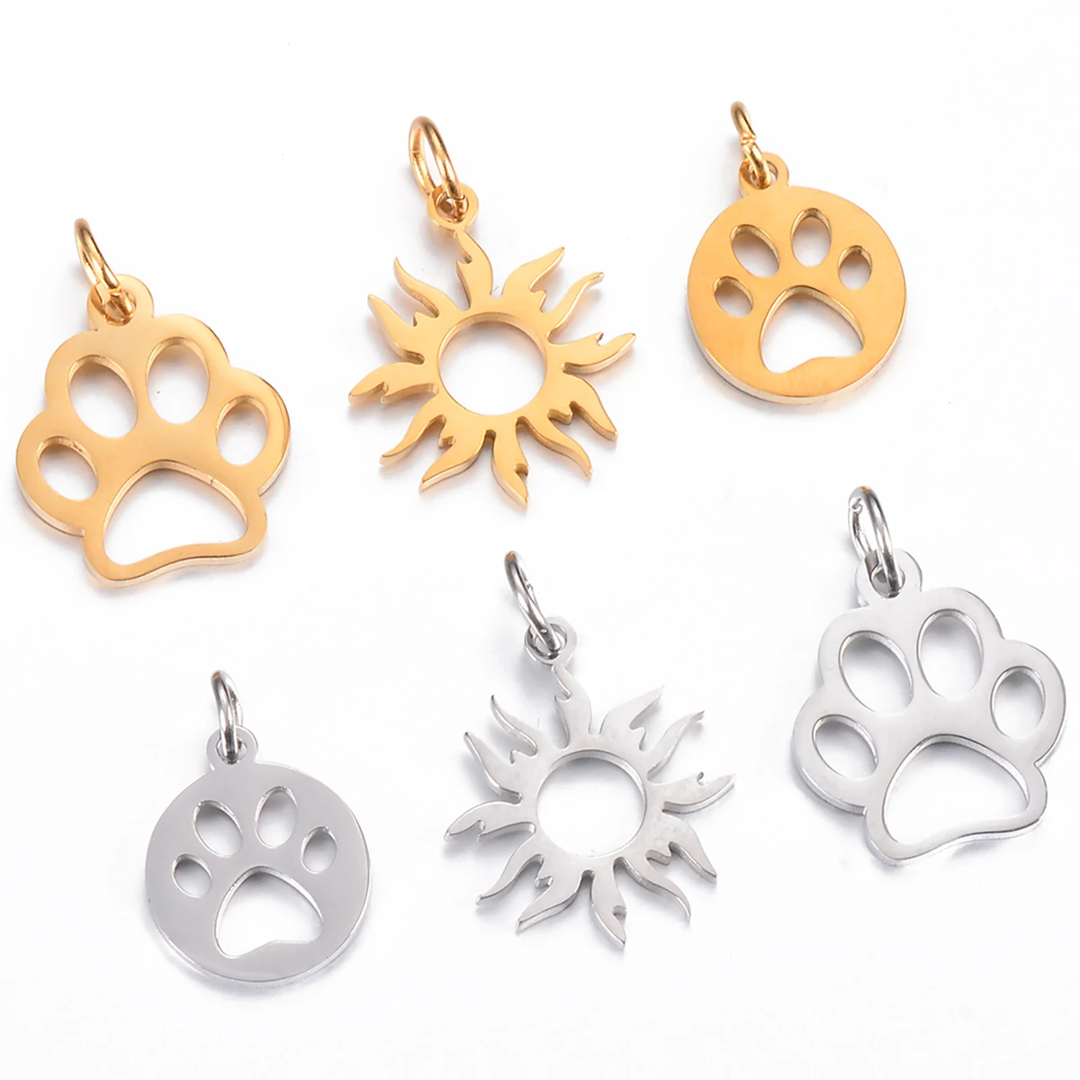 

10pcs/lot Stainless Steel Cat Or Dog Claw Hollow Charms Polished Pendants for DIY Necklace Bracelet Earrings Jewelry Accessories