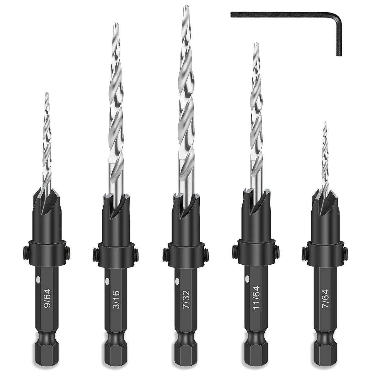 

Набор сверл для металла, комплект из 5 регулируемых сверхмощных насадок с шестигранным хвостовиком, для работ по дереву