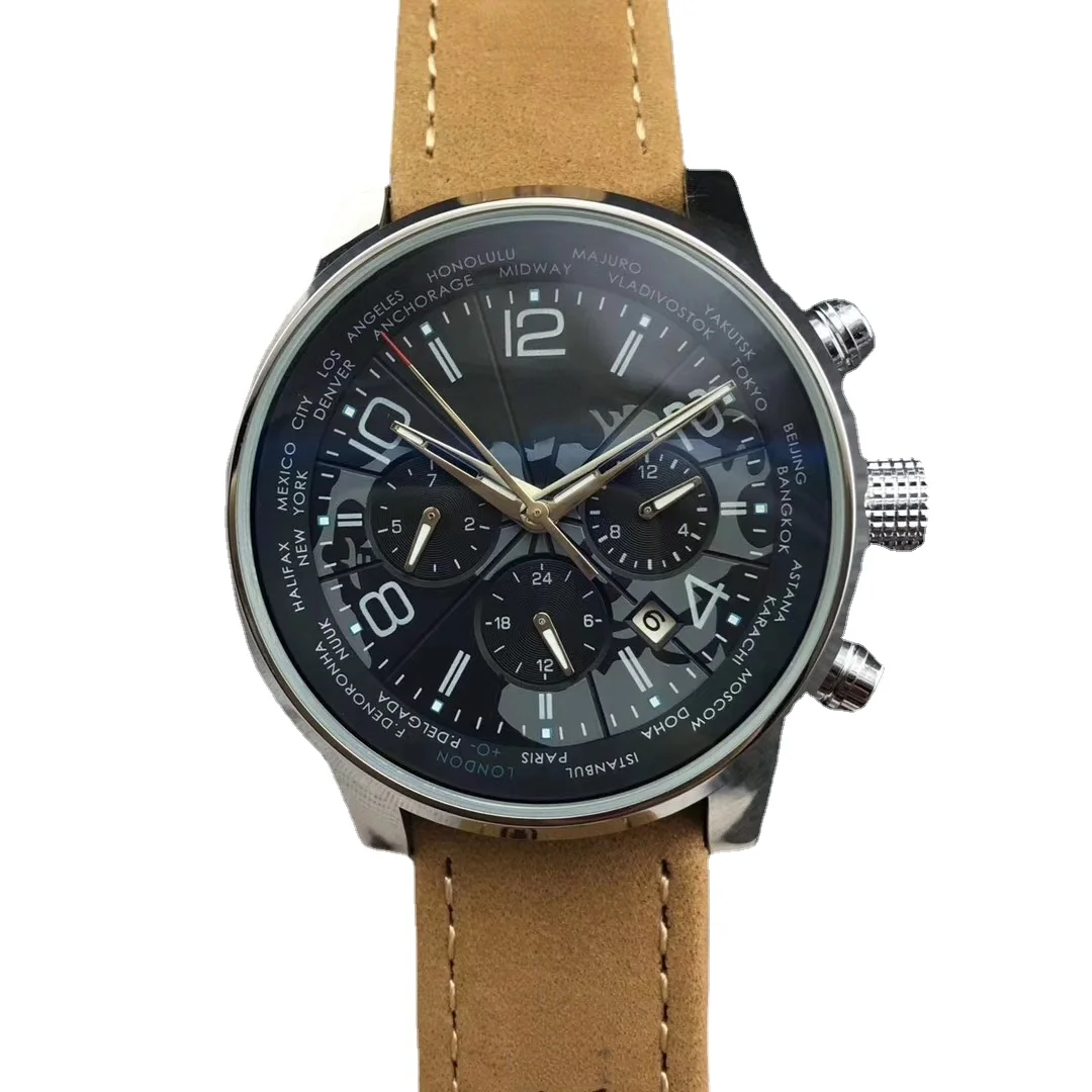 

mens mechanical watch automatic World Map brown leather