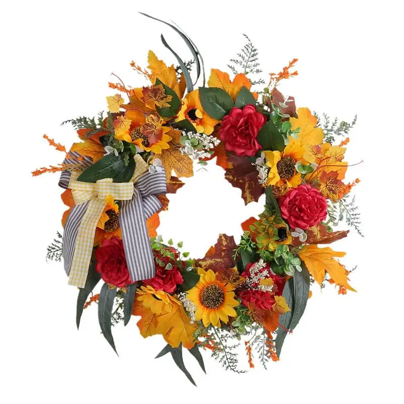 

Thanksgiving Wreath Sunflower Bow Garland For Autumn Decor Seasonal Ornament Household Wreath For Living Rooms Front Door Walls