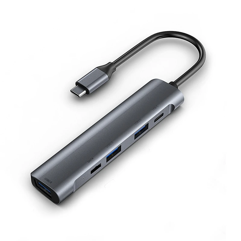 

5-In-1 USB Type C Hub, Dual USB2.0 USB3.0, Dual TYPE-C Docking Station Hub, PD 60W Charging With Adapter