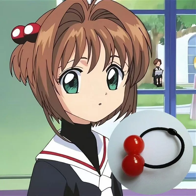 Фото Аниме Cardcaptor Sakura Kinomoto Косплей Вишнево-красная двойная сфера повязка на голову веревка для волос украшения для волос аксессуар для Хэллоуина №1