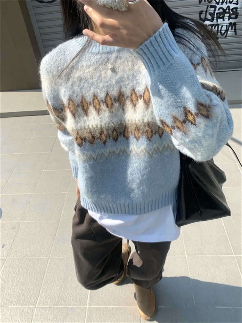 Женский трикотажный свитер Alien Kitty Голубой мягкий вязаный пуловер с нежными