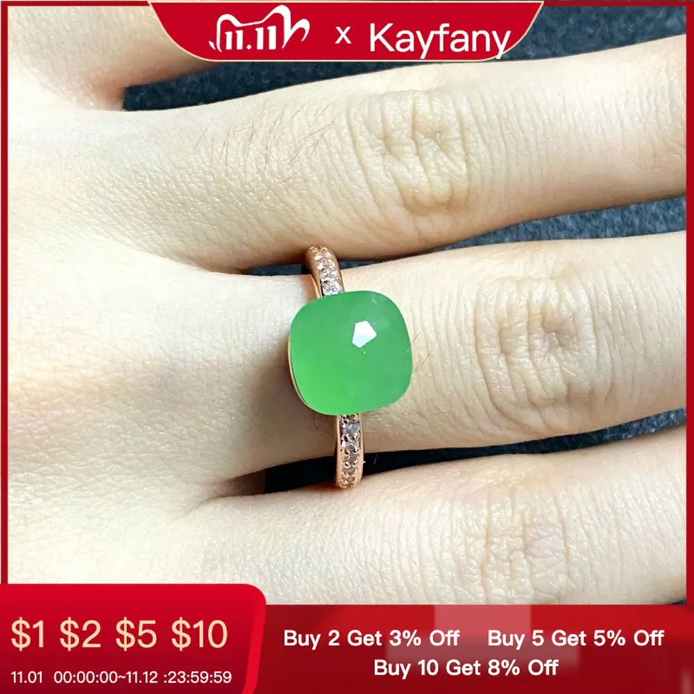 

Ladies Square Candy Ring Slim Single Row Zircon Crystal Ring Gold Plated Emerald Green Ring Fashion Jewelry Party Gift