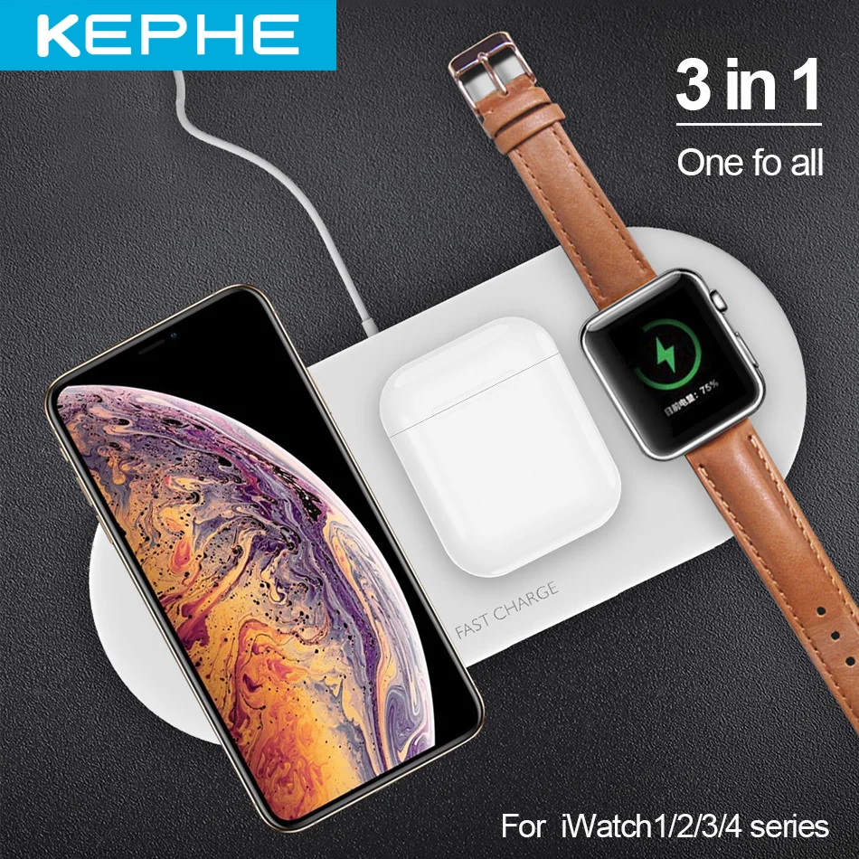 

Беспроводное зарядное устройство 3 в 1, 15 Вт, для iPhone 11 X XS XR 8, быстрая Беспроводная зарядка с полной нагрузкой для Airpods 2019, Apple Watch 5 4 3 2 1