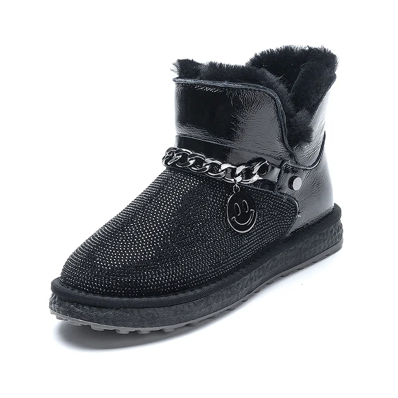 

Genuine Leather Rhinestone Snow Boots Female Leather Fur One Short Boots 2022 New Hundred With Korean Version Non-slip