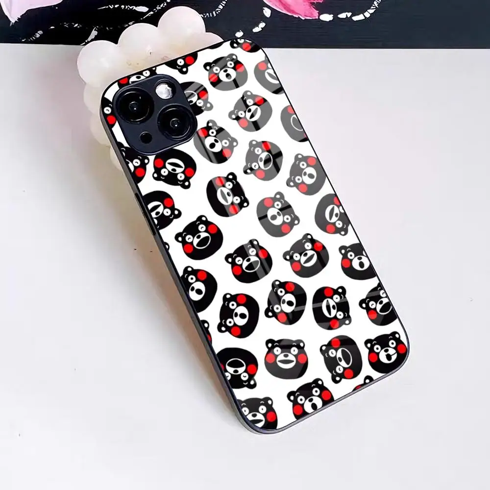 Фото Мультяшный чехол K-kumamoN для iPhone 17 Pro Max 16 15 14 Pro Max 13 11 X Xs Xr 8 7Plus, стеклянная накладка №4