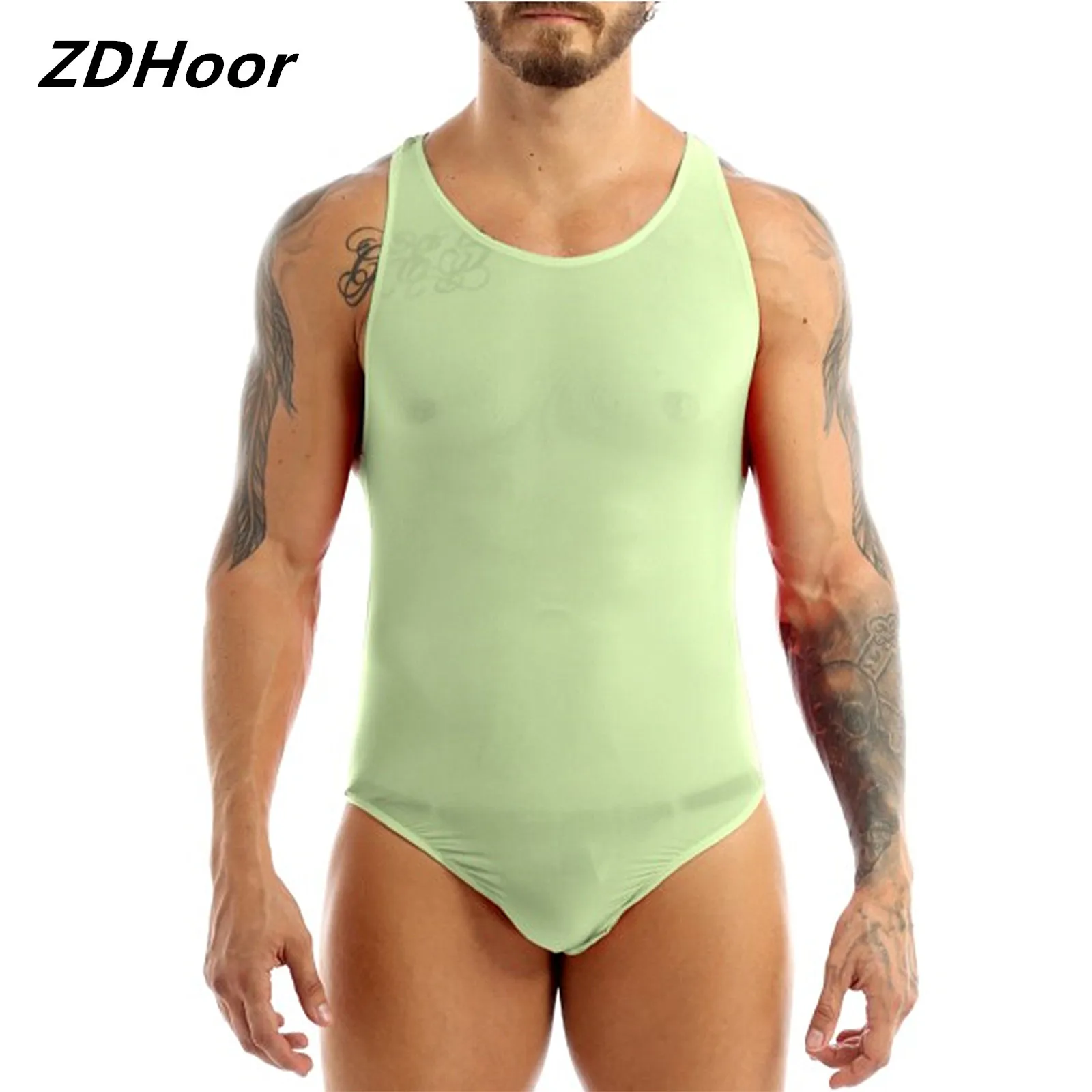 

2023 Summer Men Sexy Stretchy Bodysuit Thong Lingerie Undershirt Mankini Nightwear Sissy Gay Exotic Costume for Lingerie Night