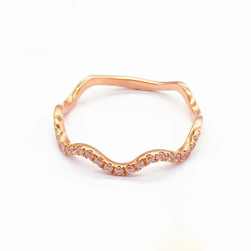 

Russia 585 Purple Gold Ring Plated 14K European Rose Colored Gold Fashion Wave Row Diamond Ring Female