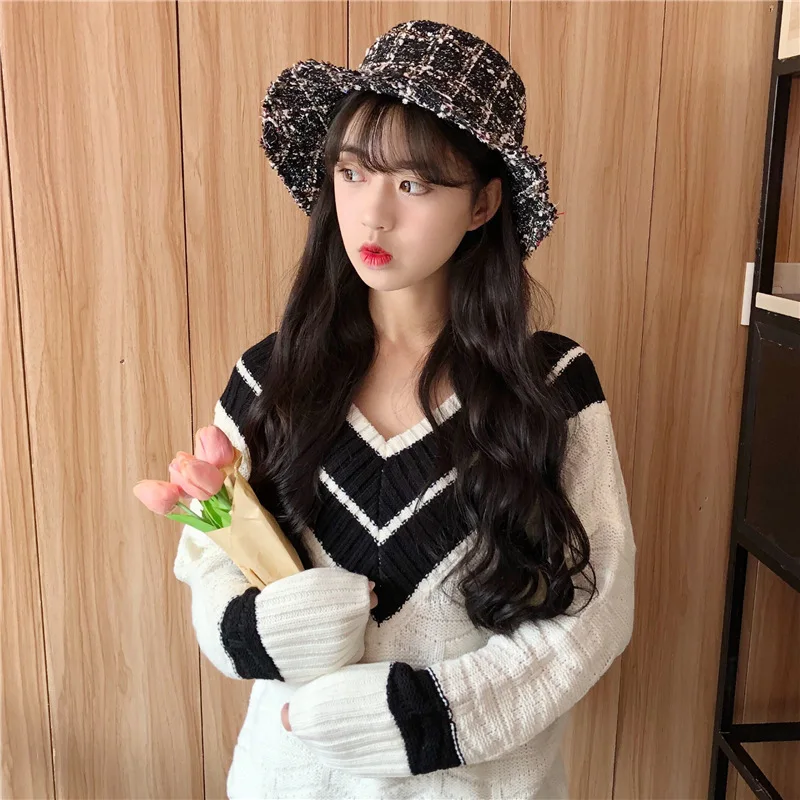 Осенняя Женская клетчатая Панама Боб уличная мини Солнцезащитная шляпа с