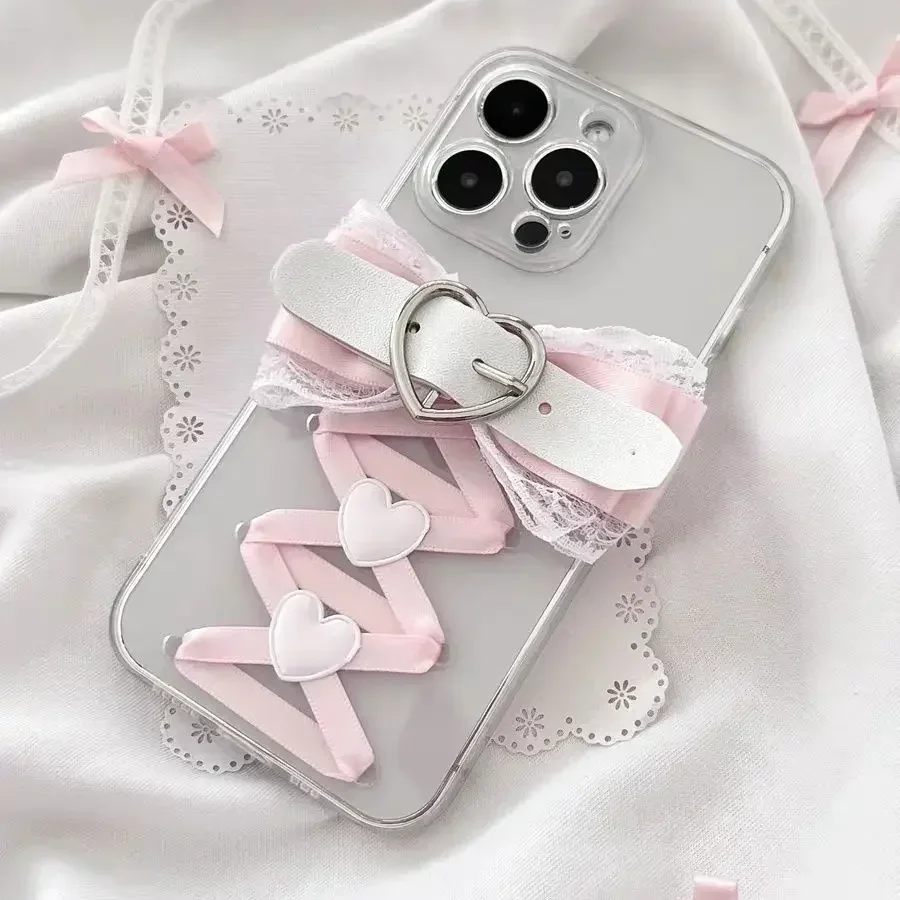 2023 Балетный стиль Pure Desire Лента с бантом Кружевной чехол для телефона iPhone 14 Pro 13 max12