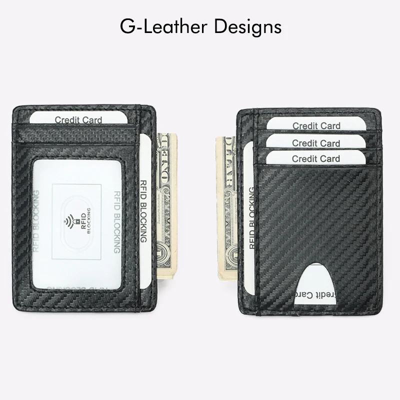 2023 New Fashion Carbon Fiber Pattern Leather Card Holder Men Credit Card Case ID Card Wallet With Transparent Window