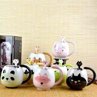 12 oz cat mug with spoon foxpandapigbearfrog cup cute animal water goblet for milk coffee glass drinking breakfast bowl