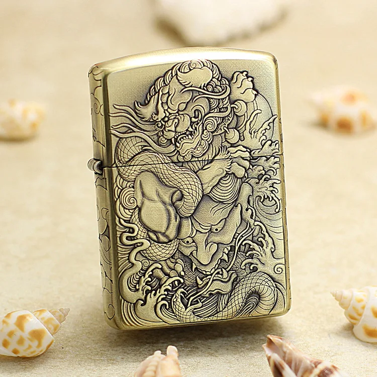 

Оригинальная зажигалка Zippo с маслом призрака короля льва медная ветрозащитная сигаретная керосиновая зажигалка подарок с кодом против подделки