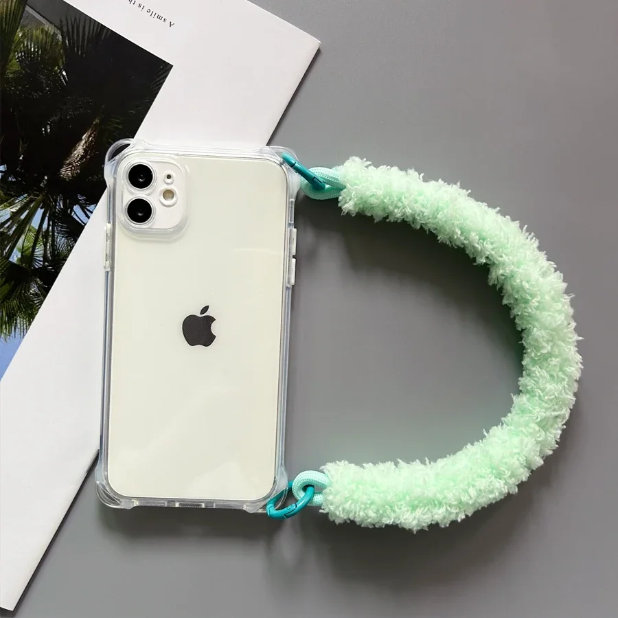Crossbody Necklace Cord Plush Lanyard Phone Case For iPhone 16 15 14 13 12 11 Pro Max Plus Soft Cover