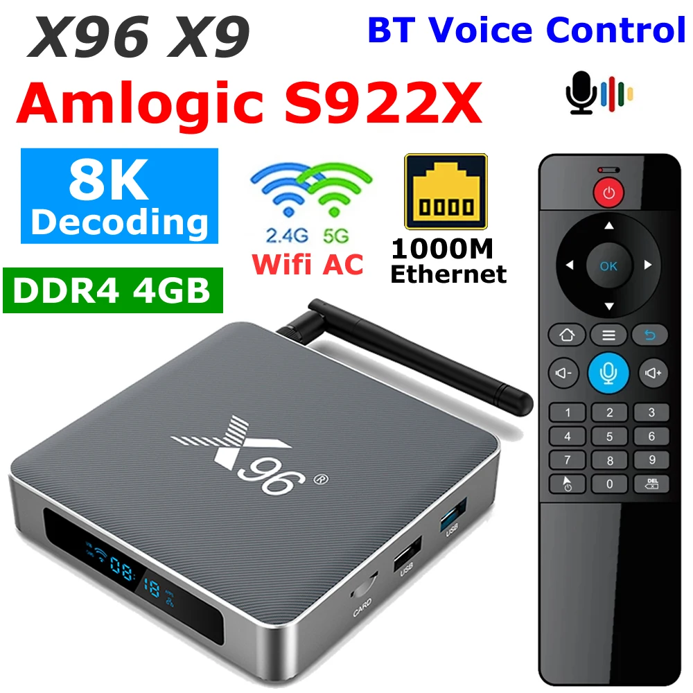 Amlogic S922X TV Box X96 X9 Android 9.0 DDR4 4G RAM 32G ROM 8K Декодирование видео 1000M Ethernet 5G Dual Wifi 4K Youtube Set Top