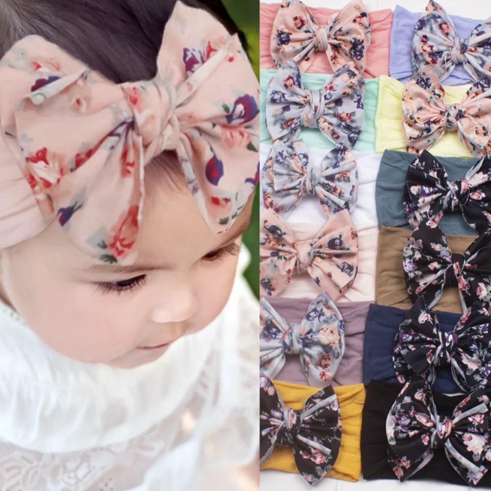 

New Bohemia Elastic Printed Flower Kids Headband Newborn Infant Knot Bows Headwraps Baby Girls Headwear Cute Gifts Photo Props