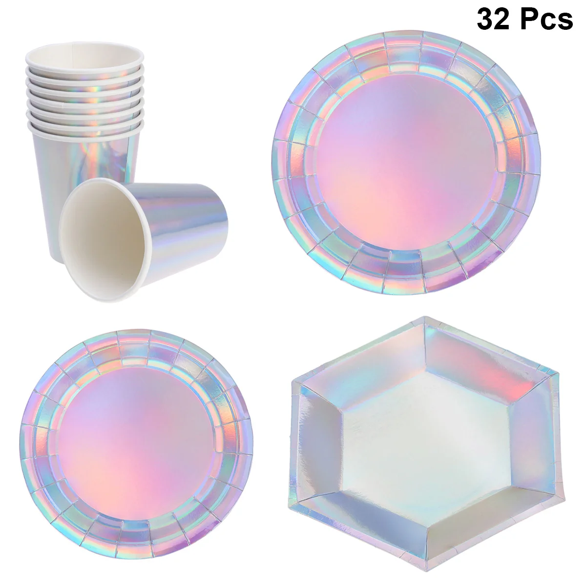 

32 Pcs Paper Tableware Party Holographic Utensils Cutlery European American Props