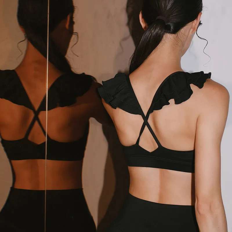 Модный спортивный бюстгальтер с рюшами для женщин ударопрочный со сборками топ