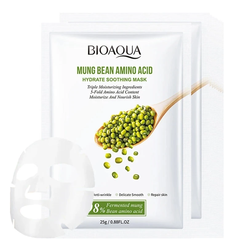 

10pcs Mung Bean Amino Acid Facial Mask Hydrating Skin Care Oil Control Sheet Mask Whitening Shrink Pore Moistuizing Facial Mask