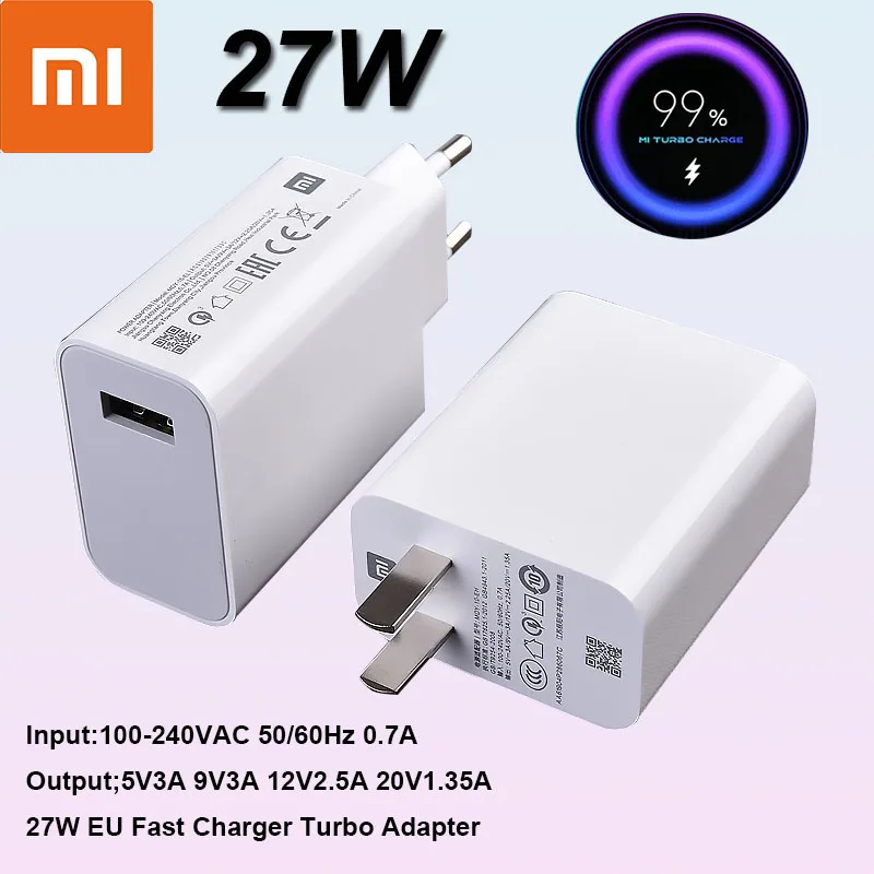 Оригинальное зарядное устройство Xiaomi 27 Вт ЕС/США адаптер для быстрой зарядки с