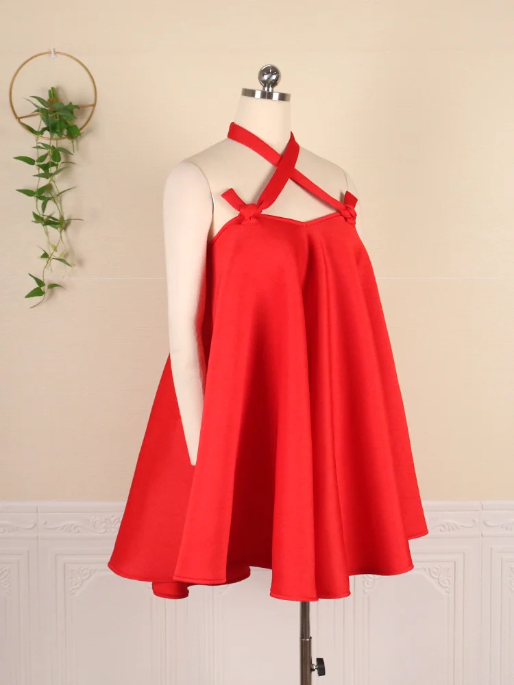 Милое женское вечернее вечерние Бальное мини-платье на выпускной с лямкой шее и