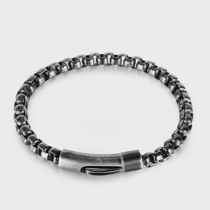 

Mens Stainless Steel Bracelet High Quality Heavy Antique Silver Color Bracelet Male Vintage Jewelry Gift