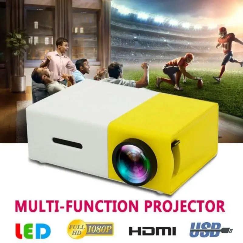 

1080p Mini Projector Manual Focus Projector 6400k Home Projector Remote Controller Video Adapter Yellow And White Portable